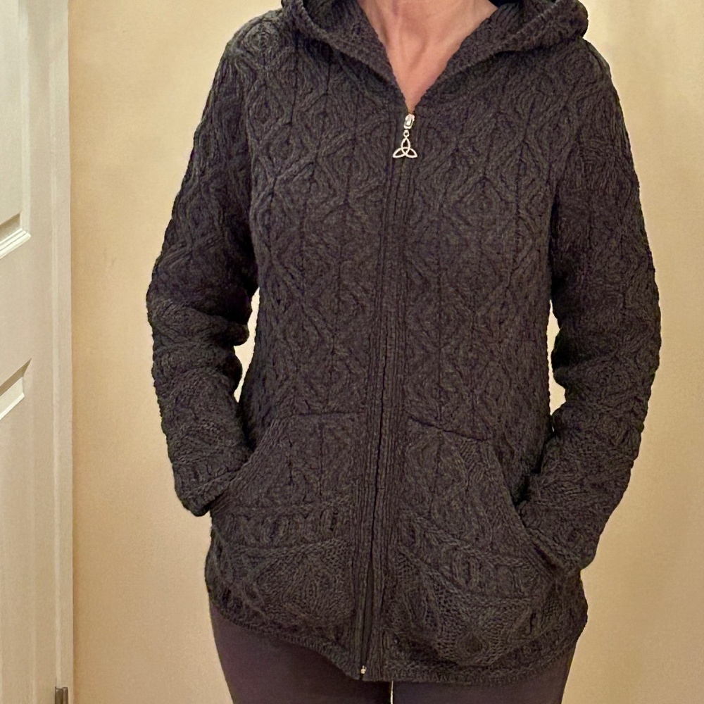 NWT Aran Crafts merino cable hoodie sweater cardigan S